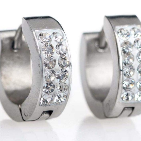 Stainless Steel Hugger Style Channel Set CZ Earrings - Picture 2 of 2